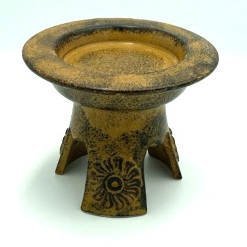 Vtg Art Pottery Candle Holder Made in Japan Holds 3" Pillar Candle Neutral Brown